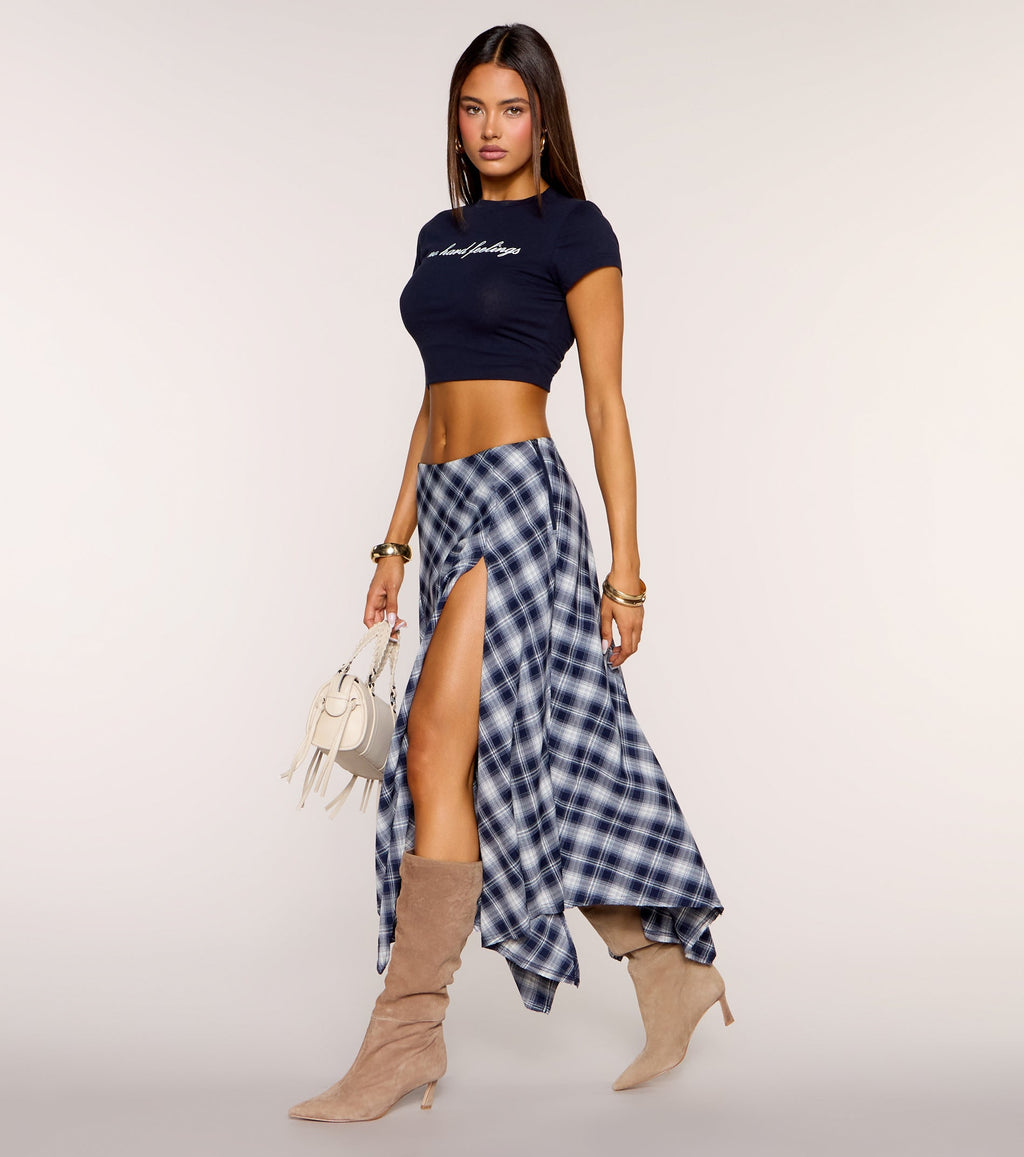 Check Please Plaid Slit Maxi Skirt
