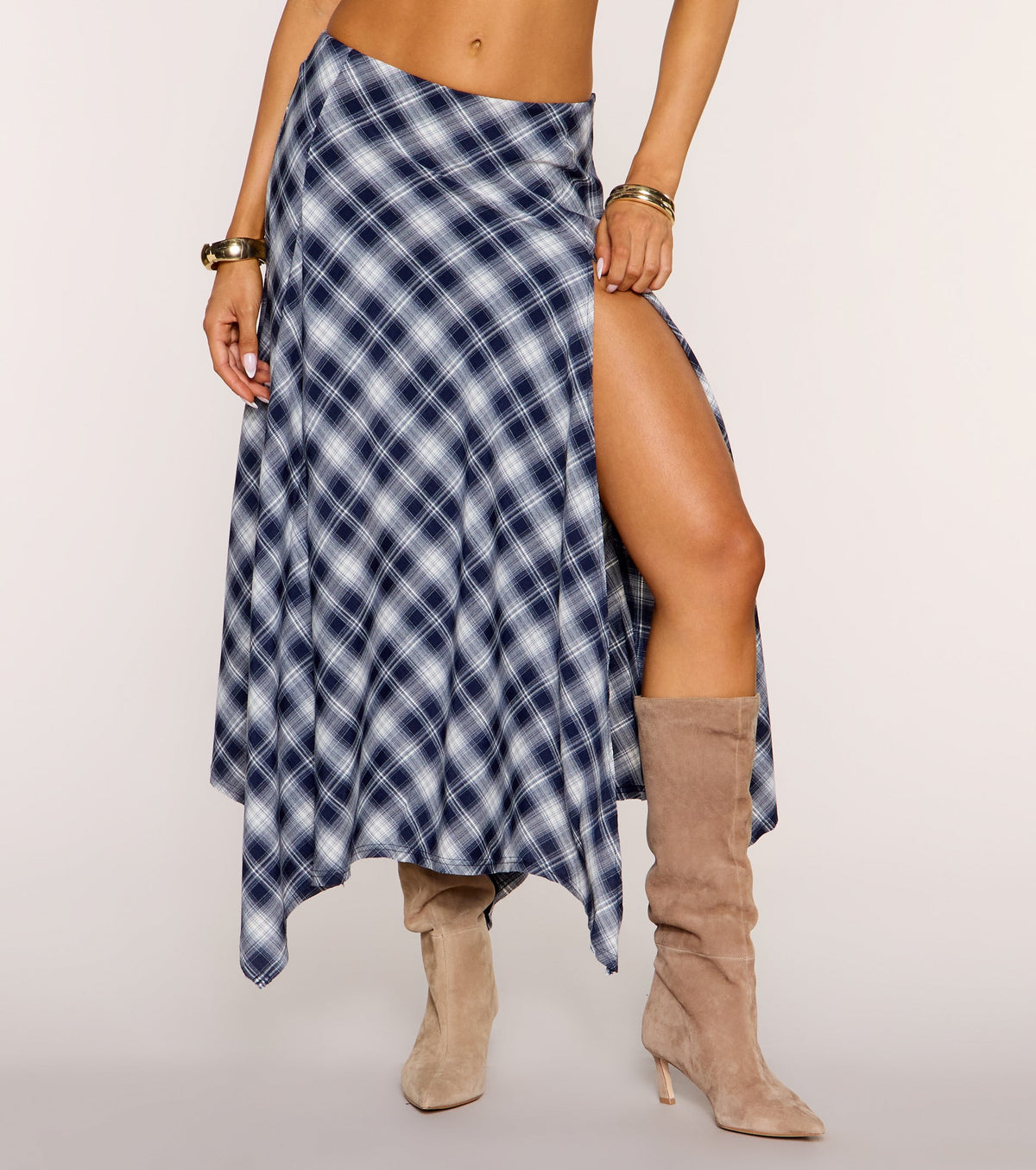 Check Please Plaid Slit Maxi Skirt