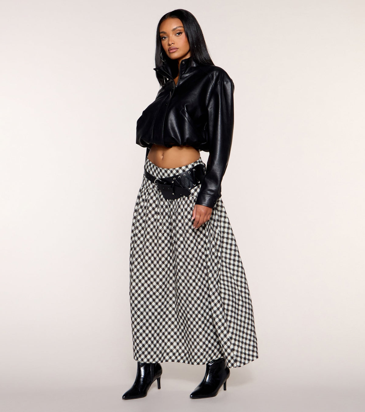 Pattern Play Gingham Plaid A-Line Maxi Skirt