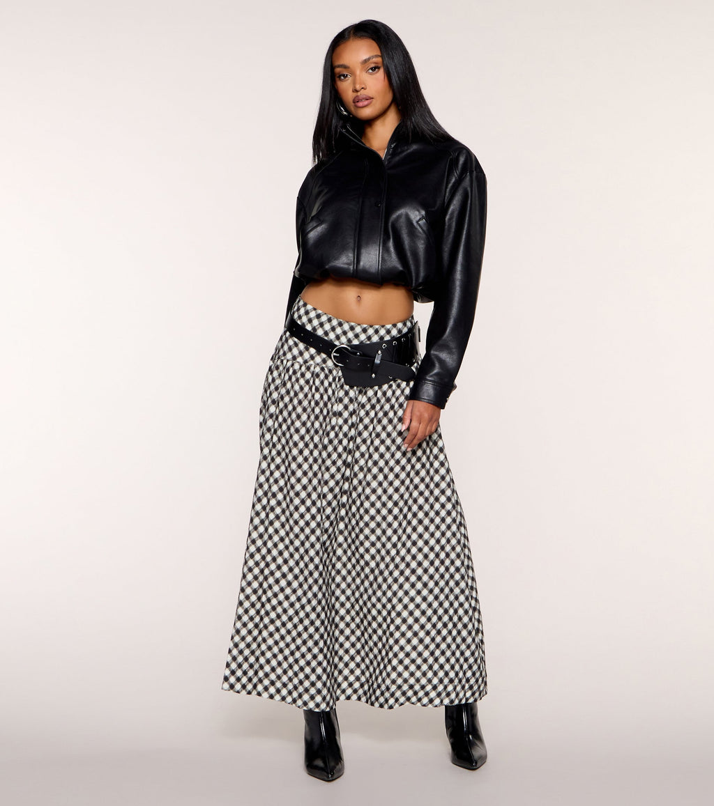 Pattern Play Gingham Plaid A-Line Maxi Skirt