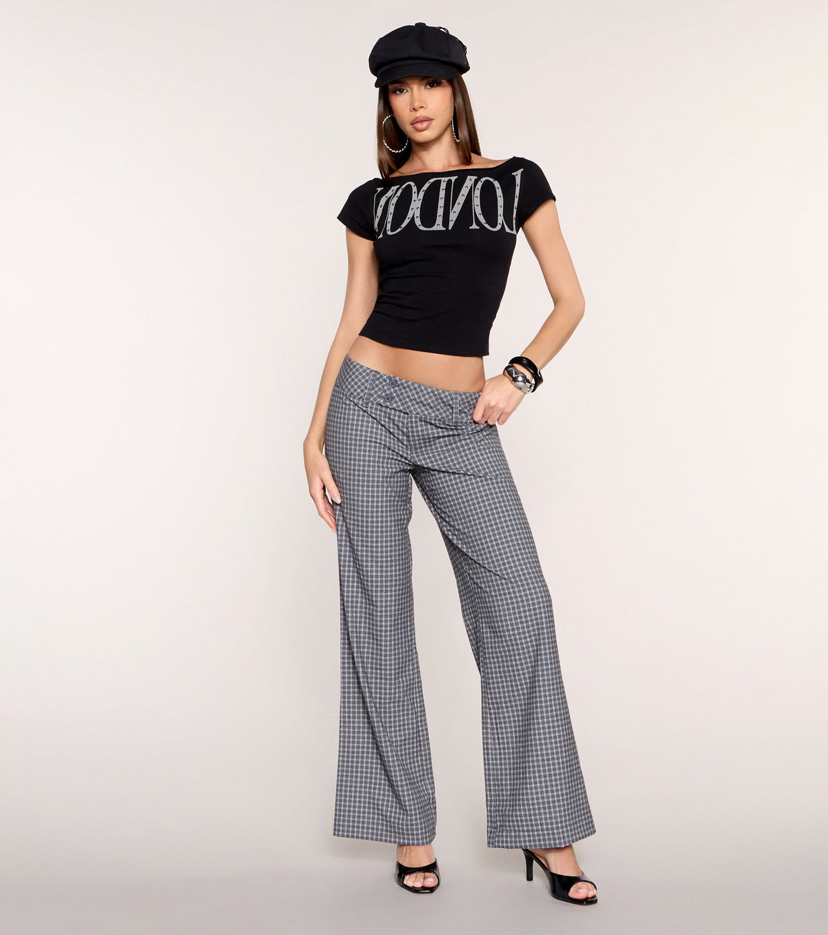 Checked Out Plaid Low-Rise Wide-Leg Pants