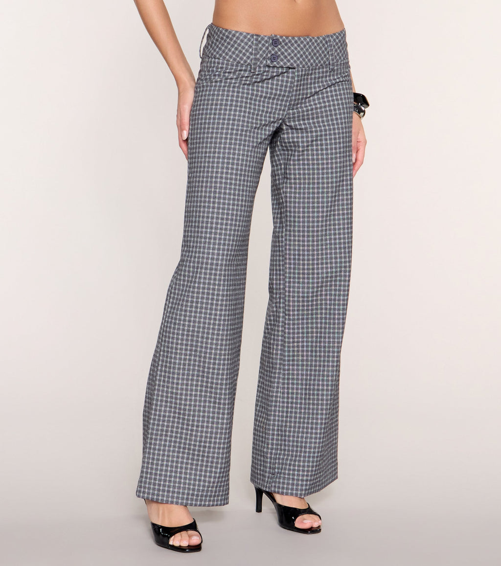 Checked Out Plaid Low-Rise Wide-Leg Pants
