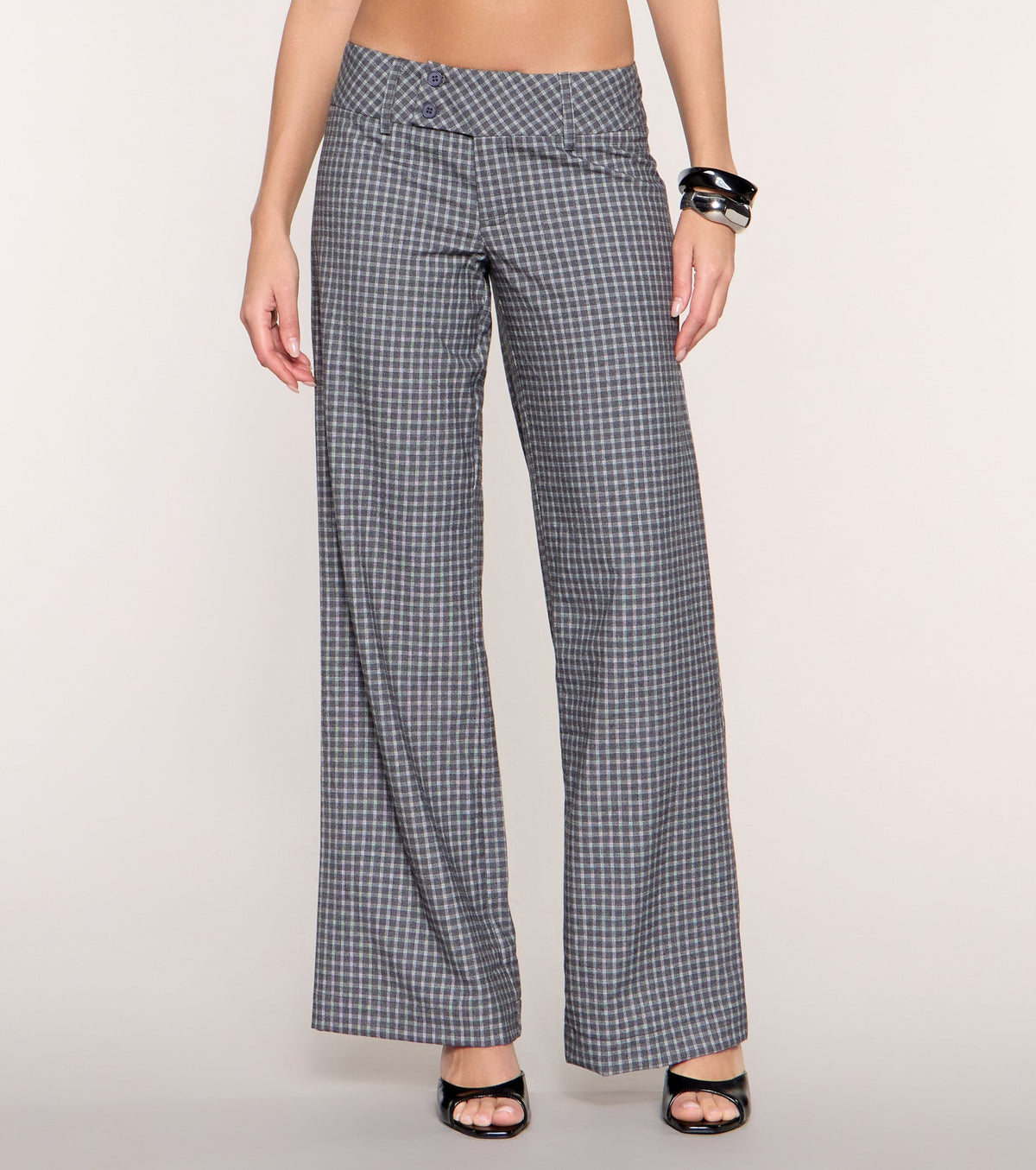 Checked Out Plaid Low-Rise Wide-Leg Pants