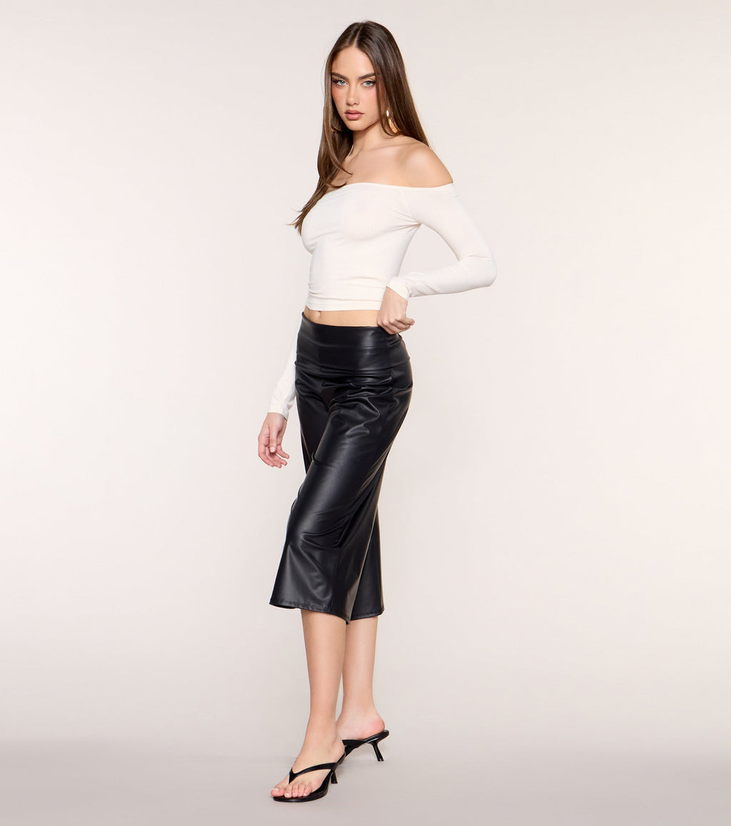 Wide Angle Faux Leather Gaucho Pants