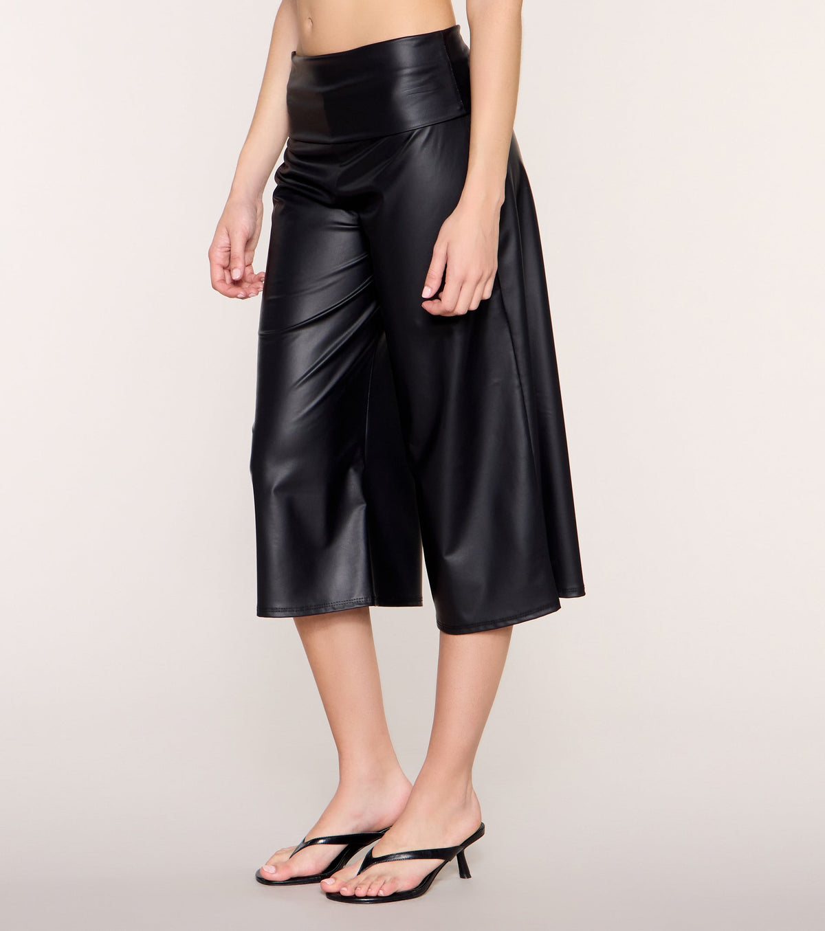 Wide Angle Faux Leather Gaucho Pants