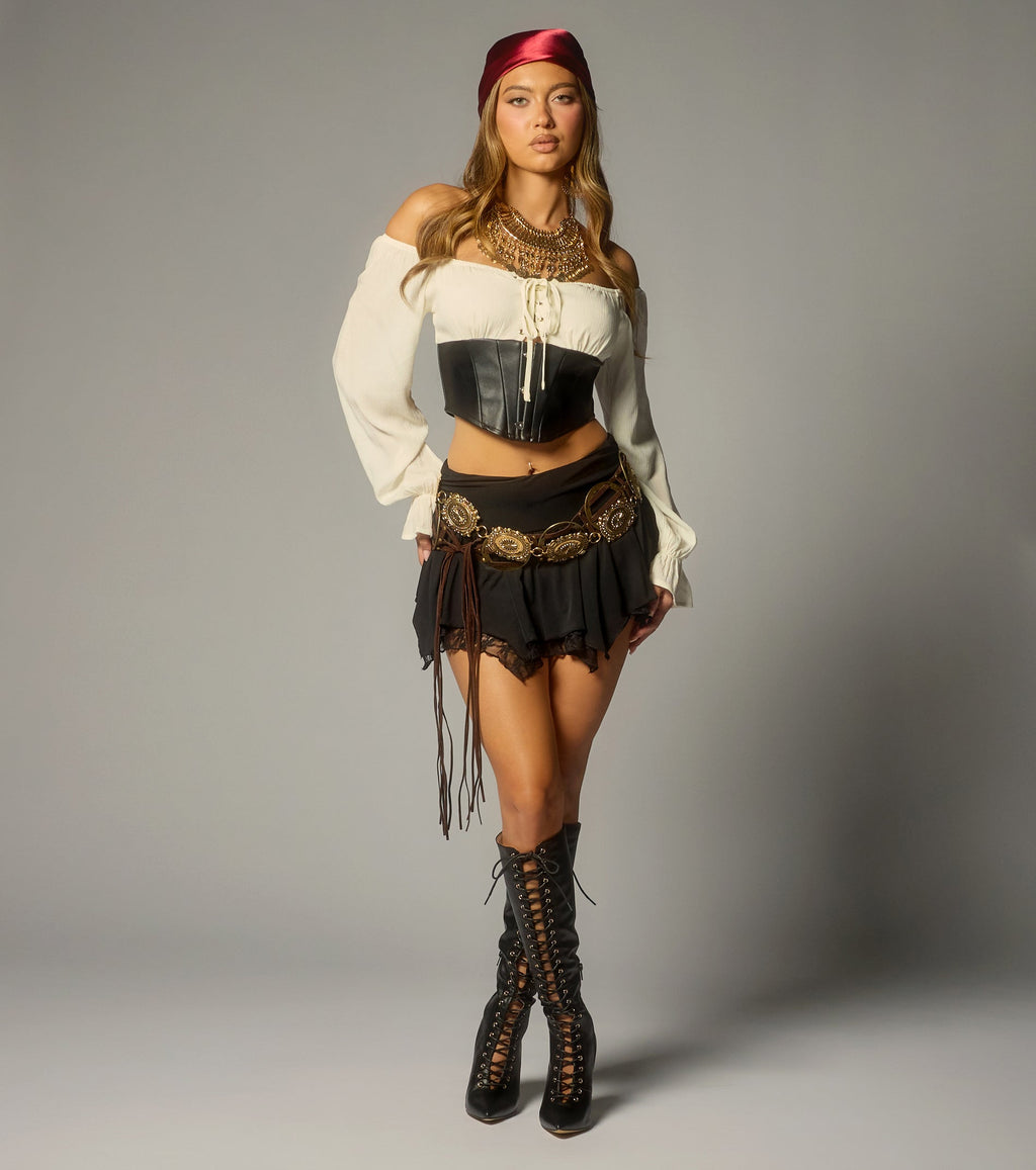 Boho Rogue Lace Trim Mini Skort