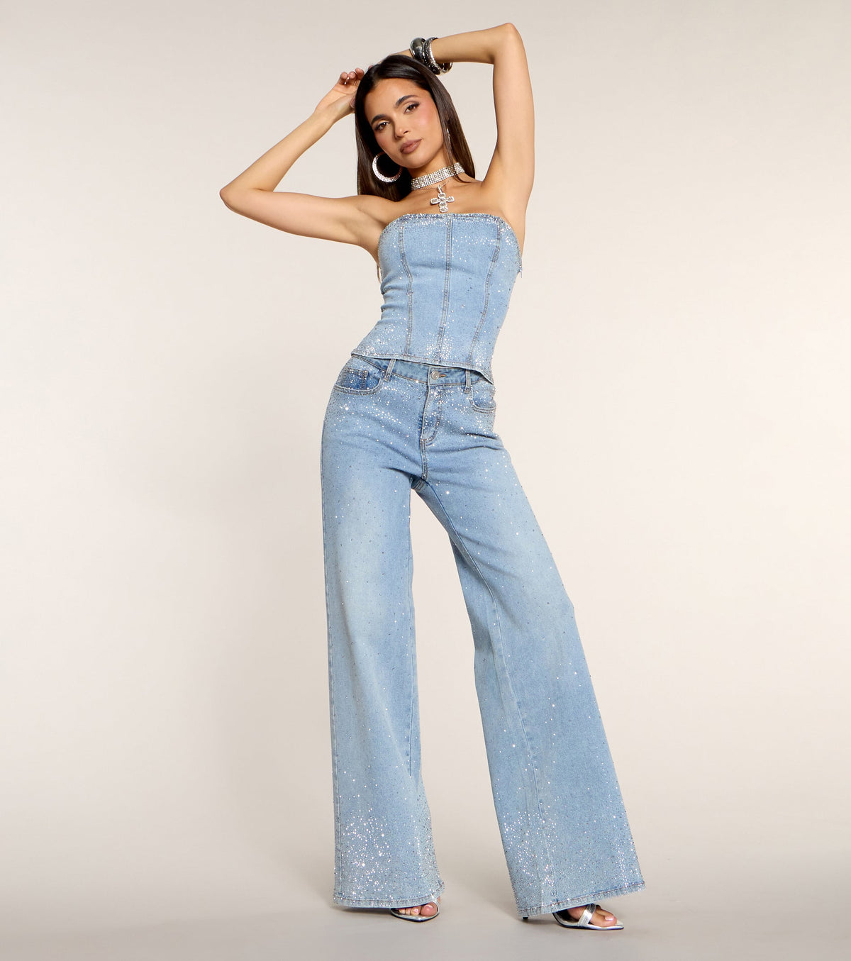Catch the Flash Rhinestone Wide Leg Jeans