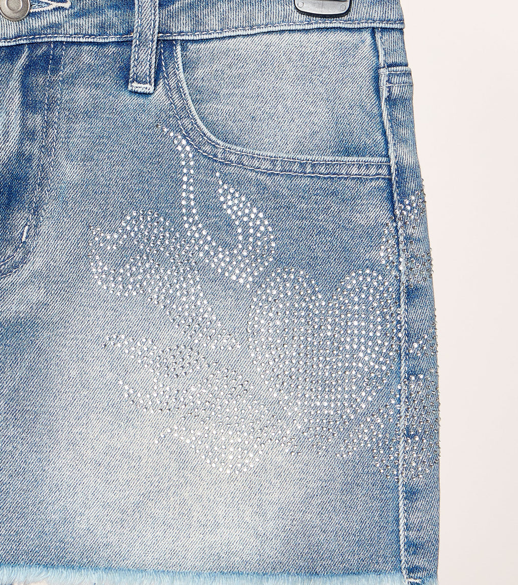 Love Studded Rhinestone Heart Mid-Rise Denim Skort