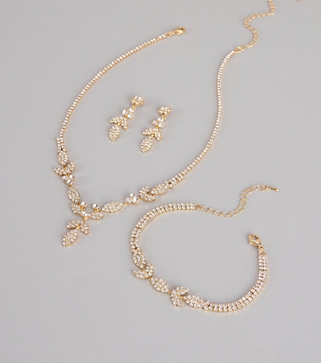 Luxe Desire Rhinestone Leaf Jewelry Set