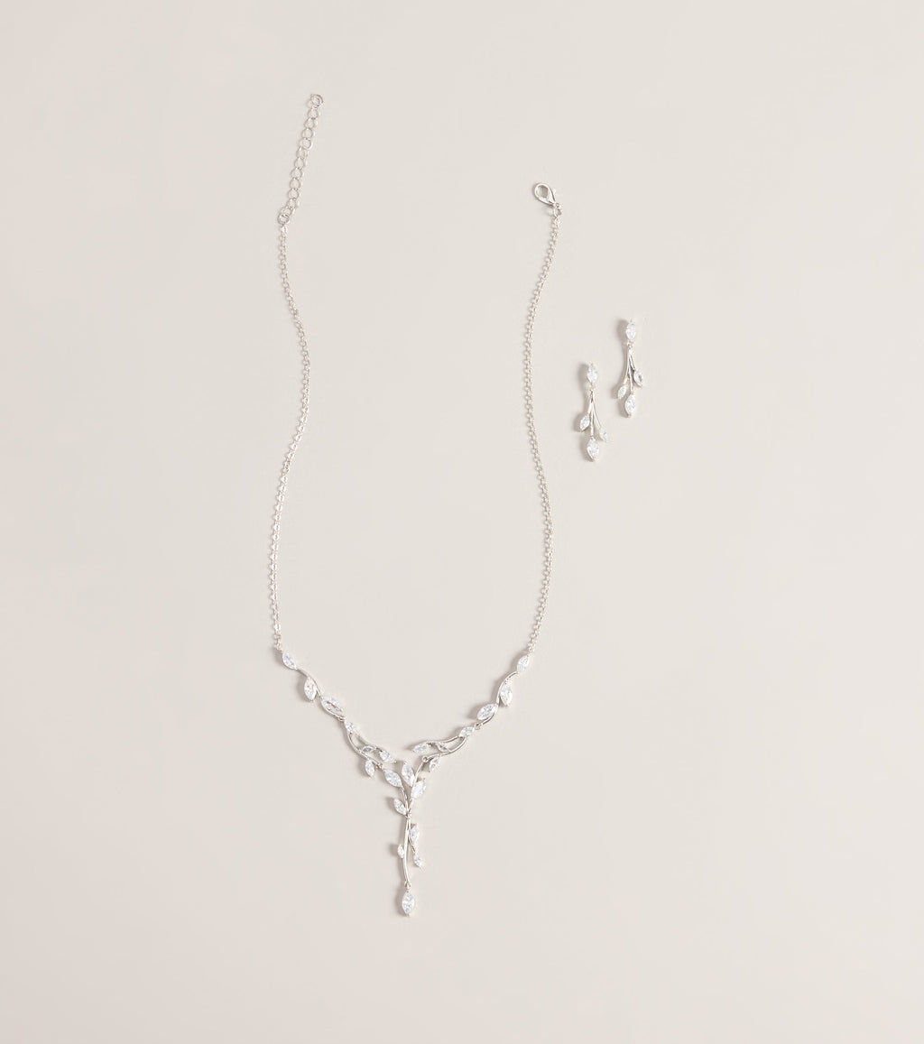 Gilded Vine Rhinestone Necklace And Earrings Set