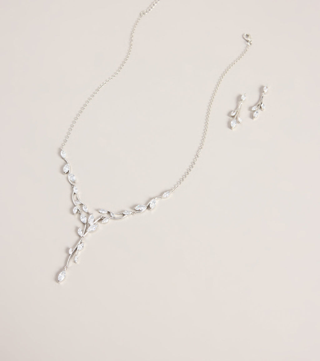 Gilded Vine Rhinestone Necklace And Earrings Set