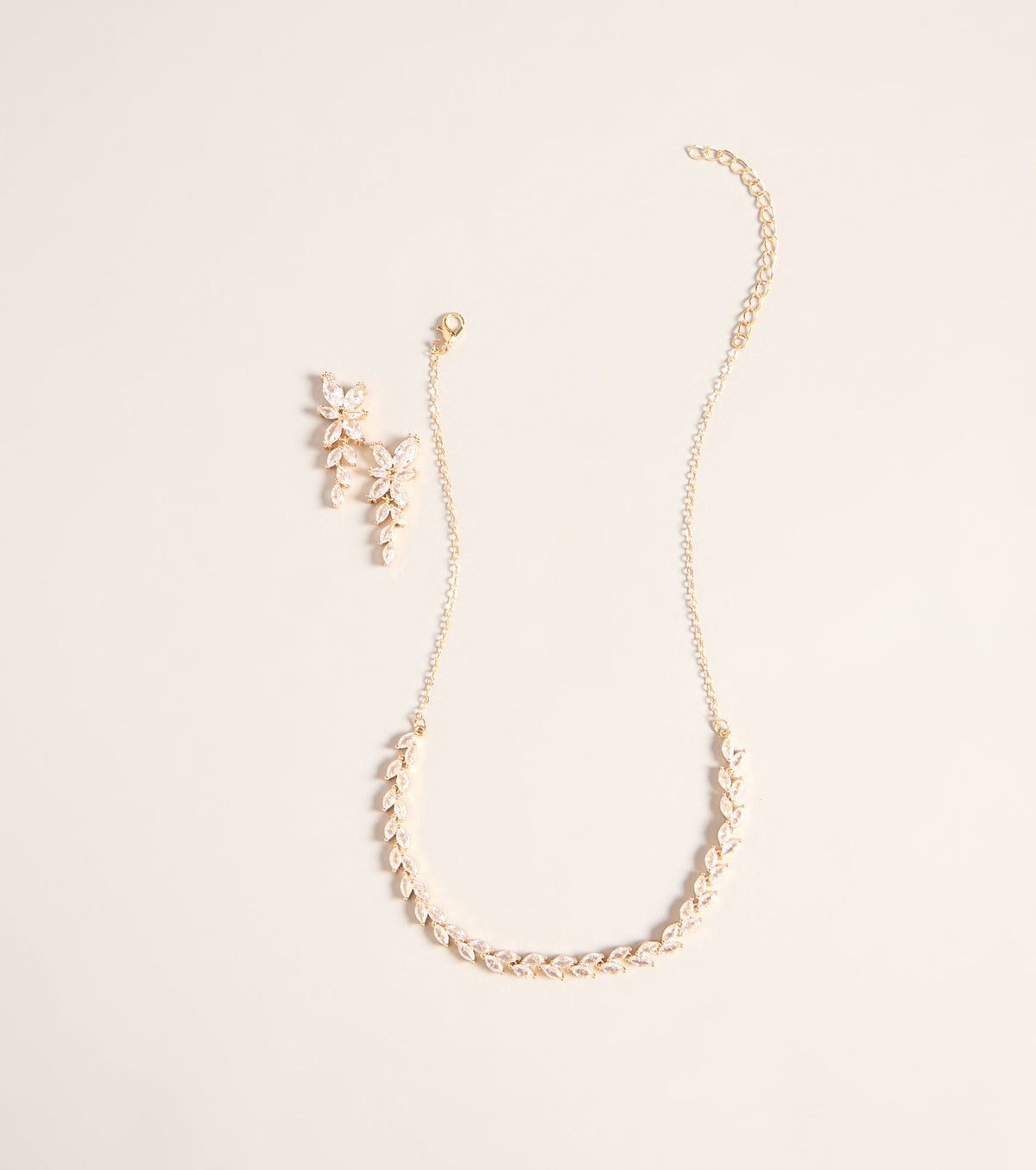 Petal Gleam Rhinestone Necklace And Earrings Set