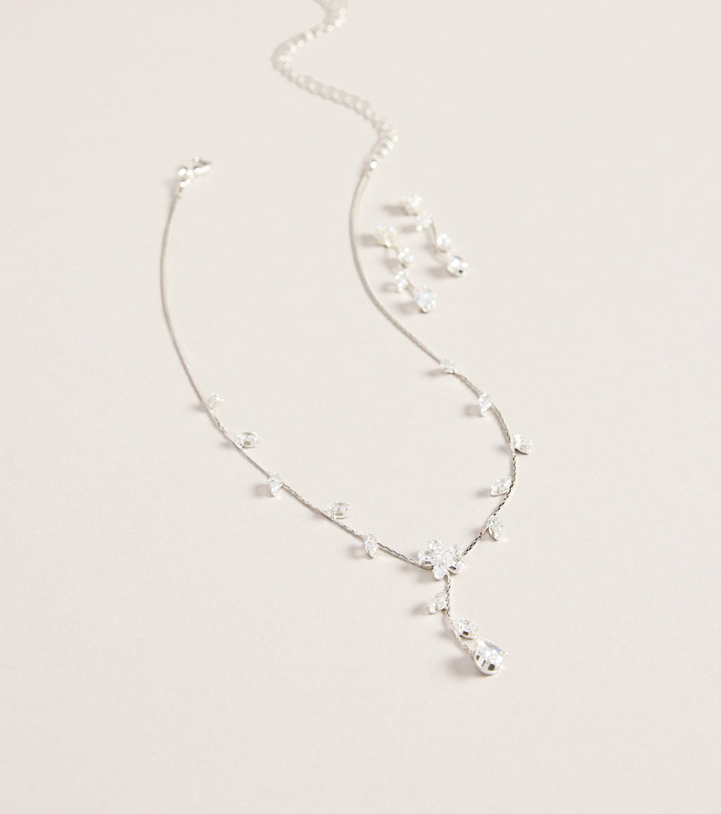 Soft Shine Rhinestone Flower Necklace And Earrings Set