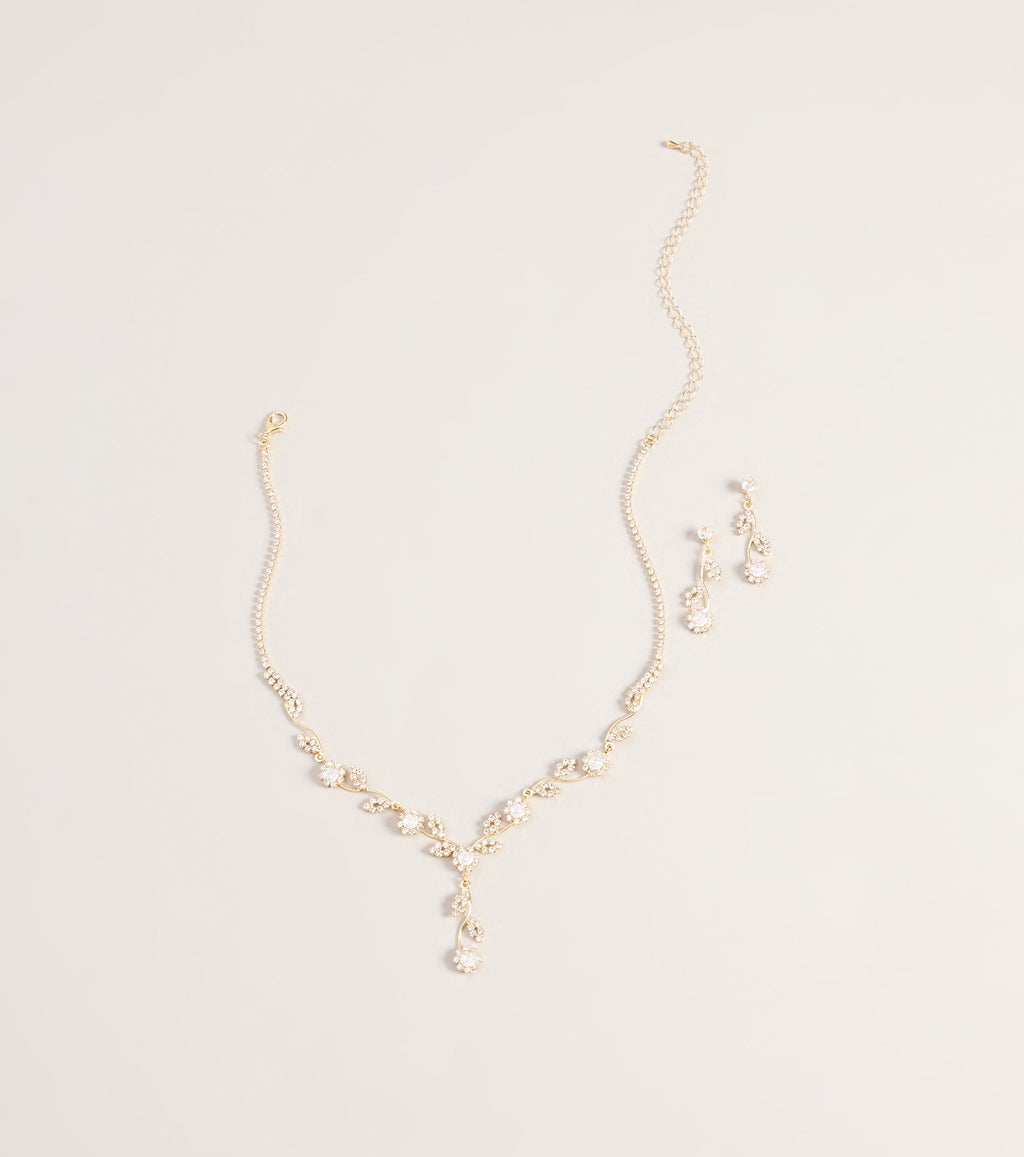 Catch The Light Floral Rhinestone Necklace And Earring Set