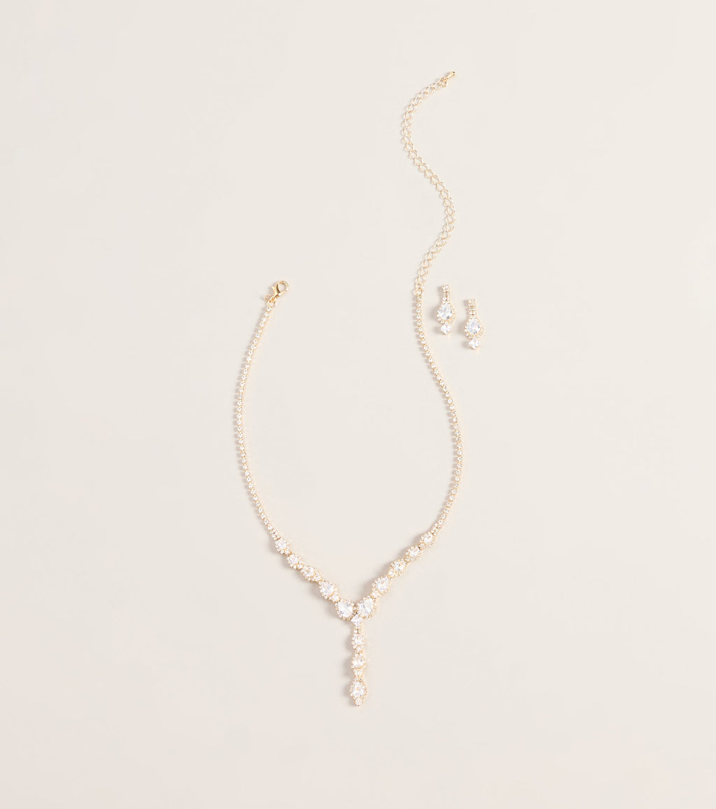 All Eyes Here Teardrop Rhinestone Necklace And Earring Set