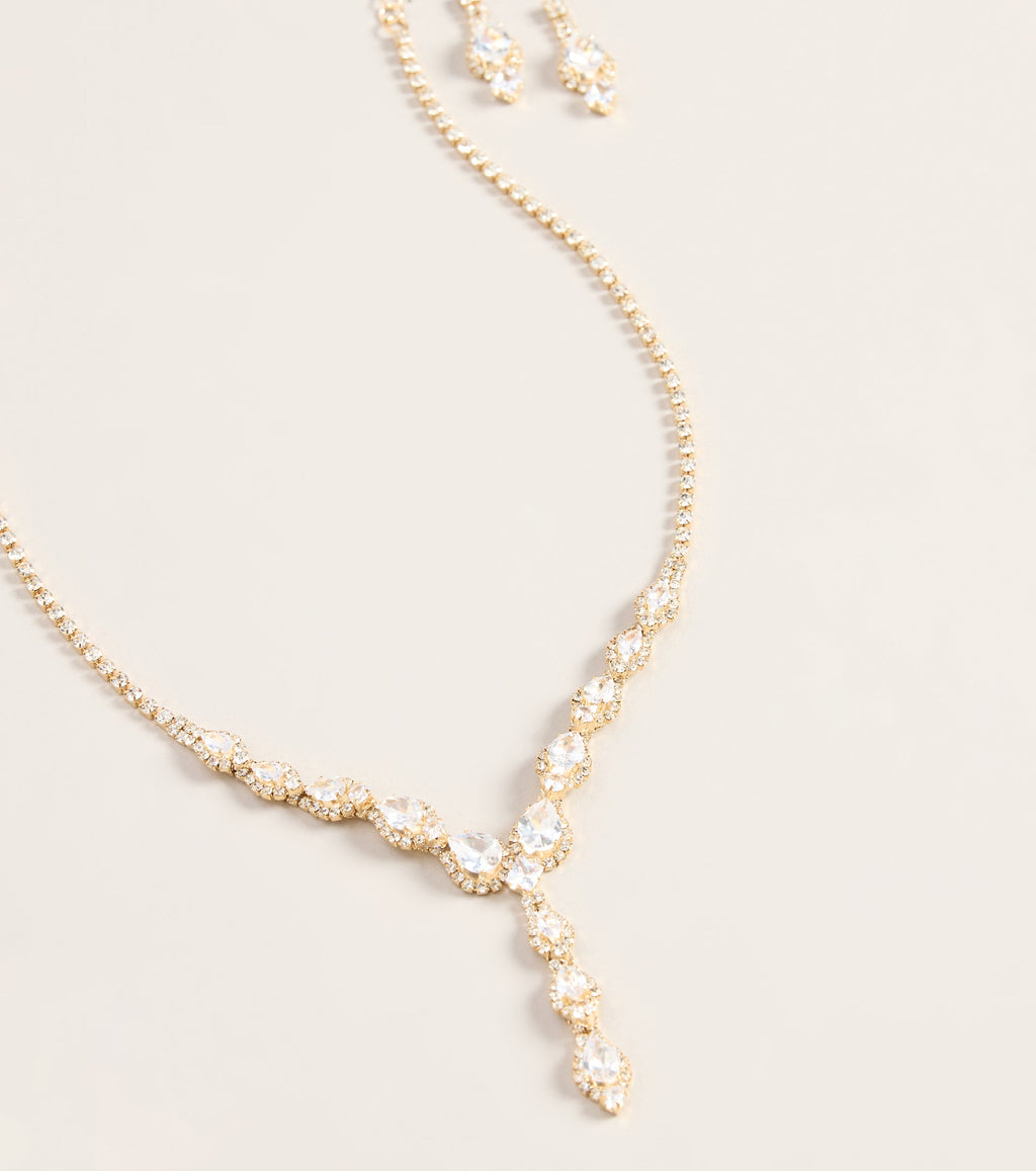All Eyes Here Teardrop Rhinestone Necklace And Earring Set