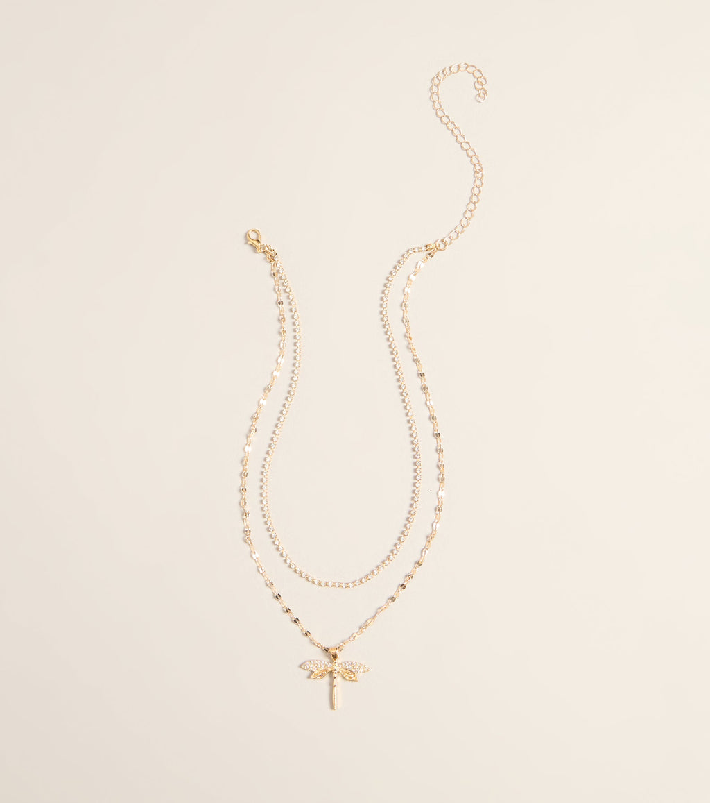 Catch Some Magic Layered Dragonfly Necklace