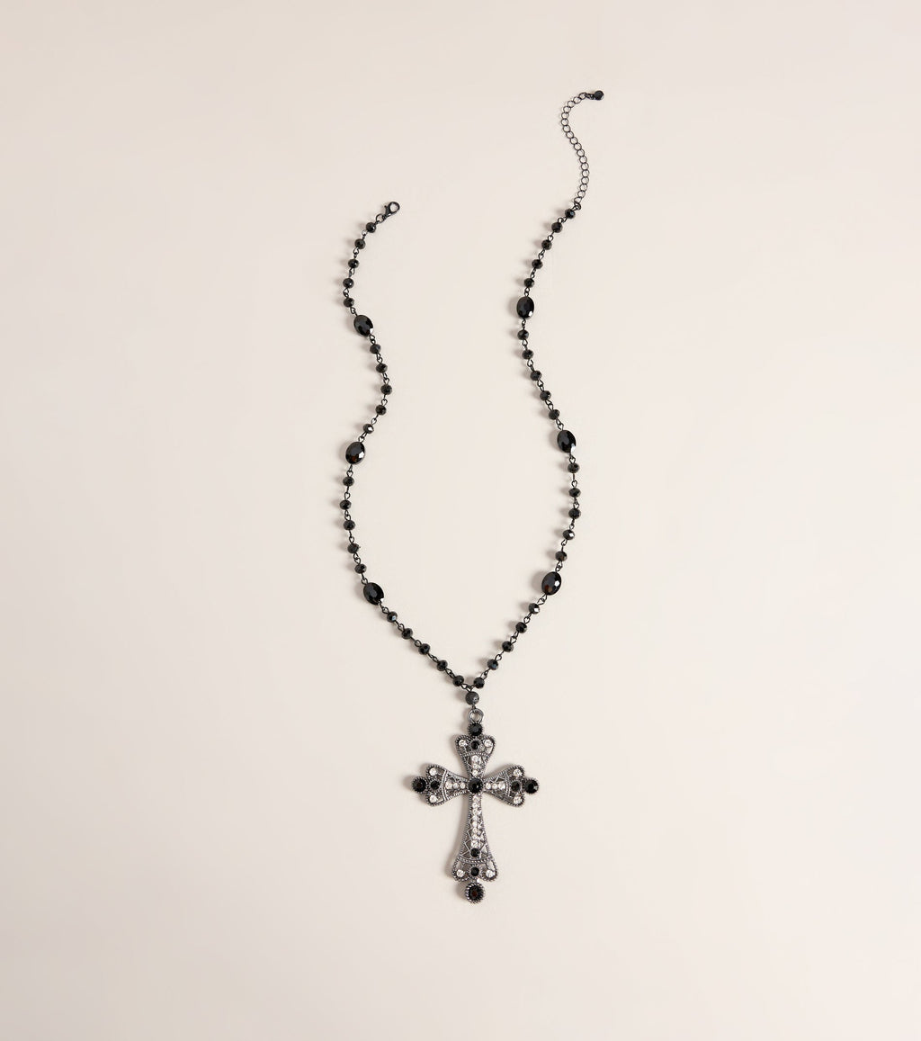 Sacred Drama Beaded Rhinestone Cross Necklace