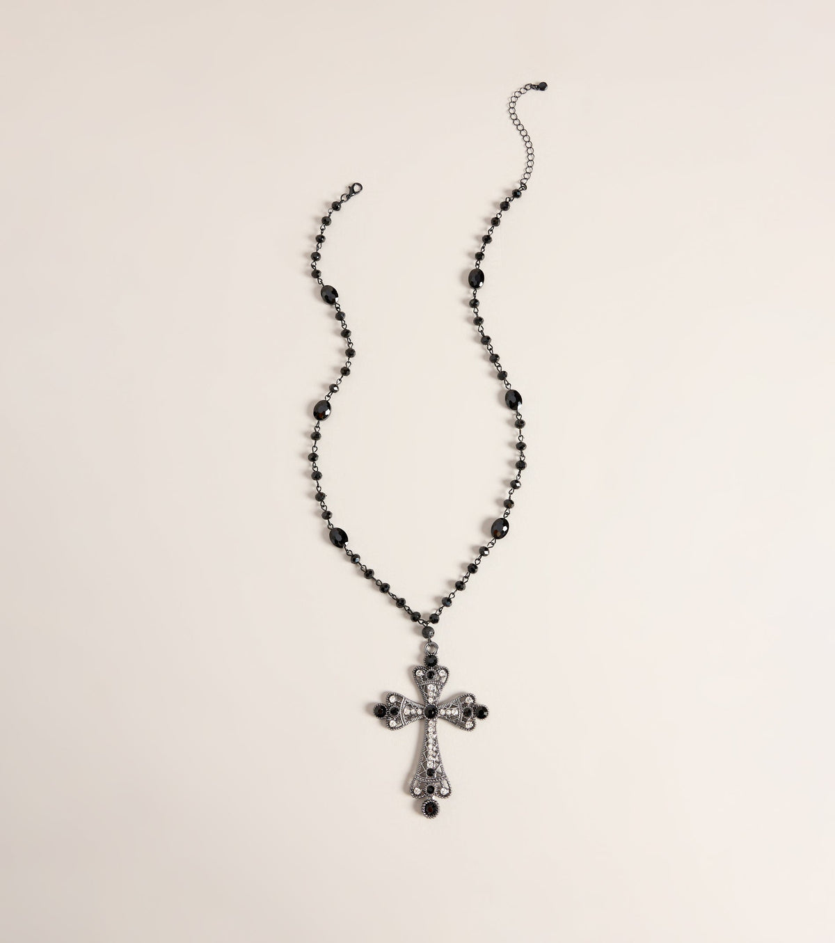 Sacred Drama Beaded Rhinestone Cross Necklace