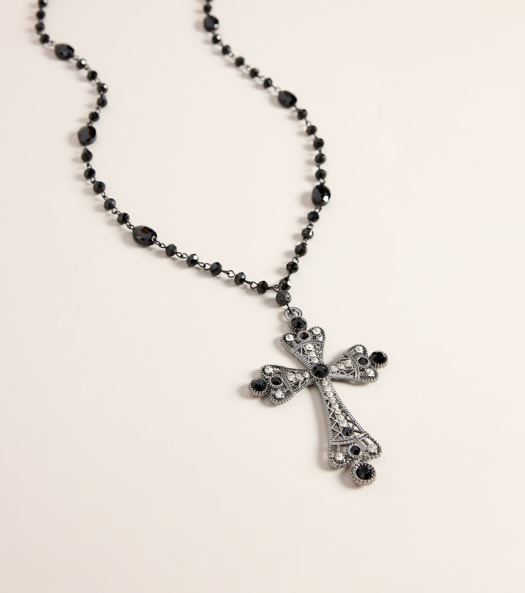 Sacred Drama Beaded Rhinestone Cross Necklace
