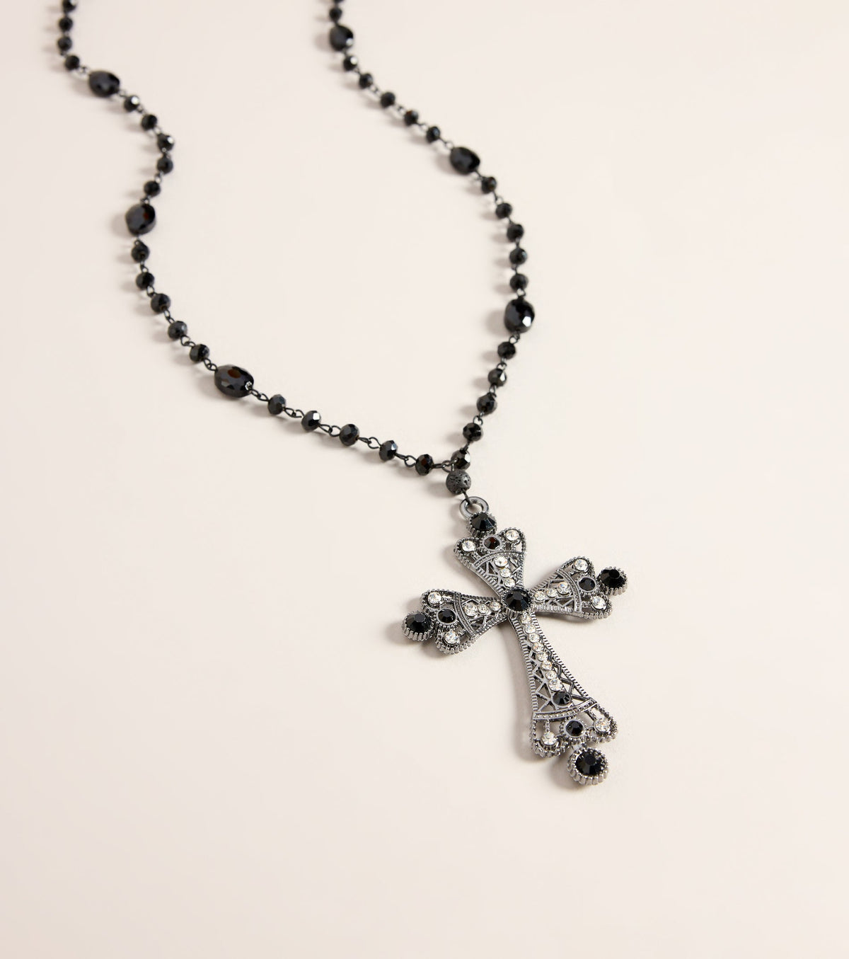 Sacred Drama Beaded Rhinestone Cross Necklace