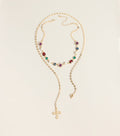 Color Theory Layered Stone Cross Lariat Necklace Set