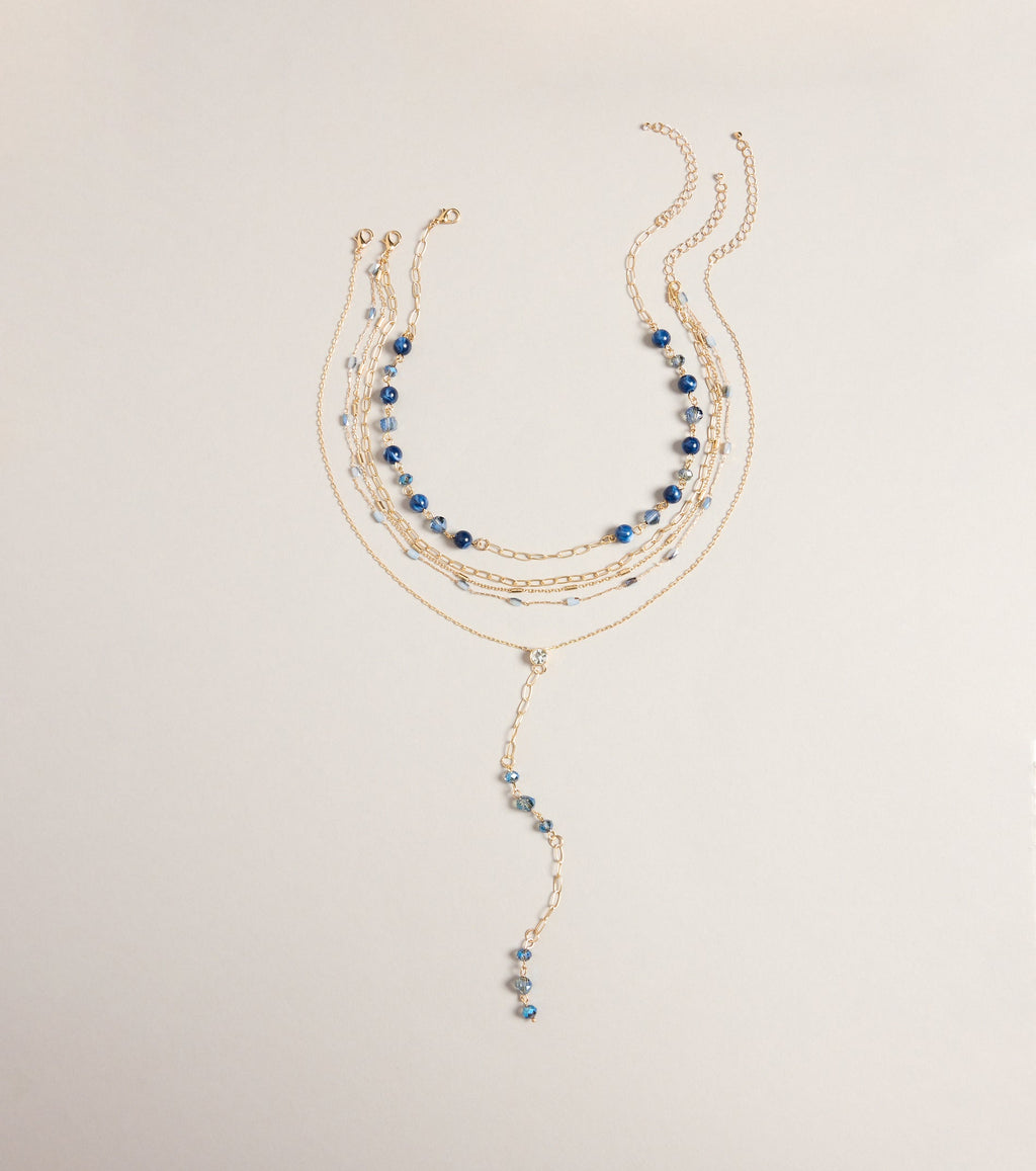 Layered Up Stone Beaded Lariat Necklace Set