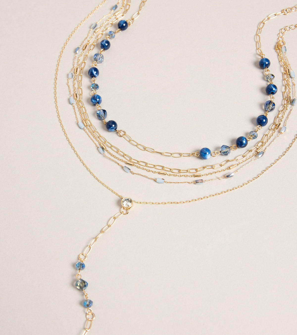 Layered Up Stone Beaded Lariat Necklace Set