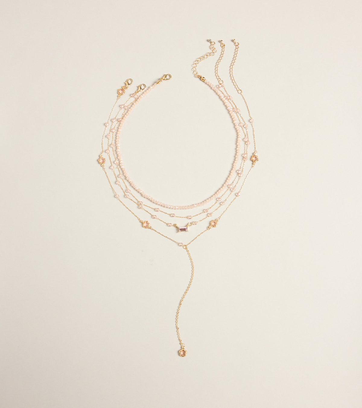 Soft Focus Beaded Layered Lariat Necklace Set