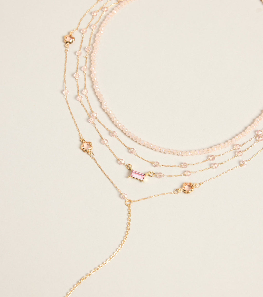 Soft Focus Beaded Layered Lariat Necklace Set