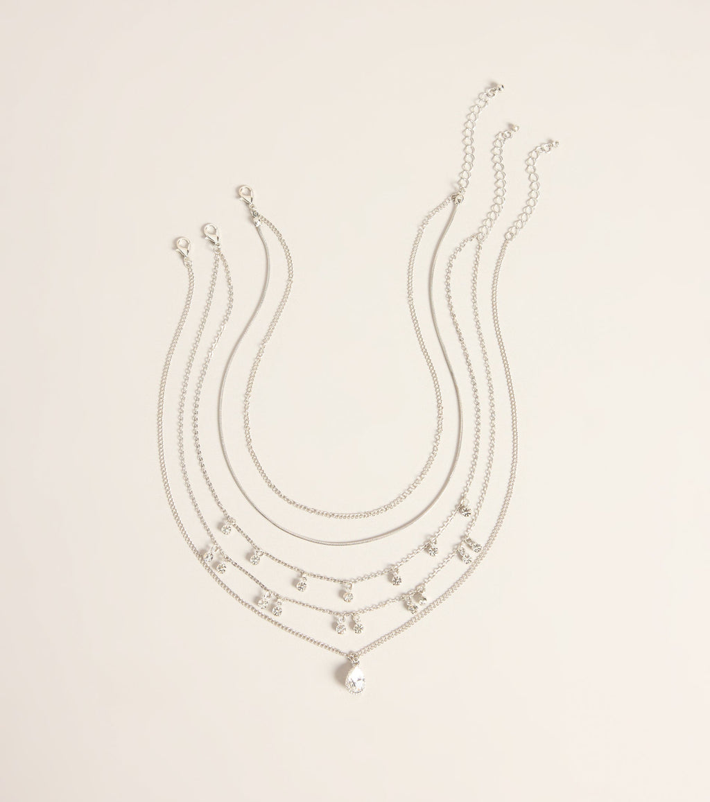 Layer It On Rhinestone Drop Necklace Set