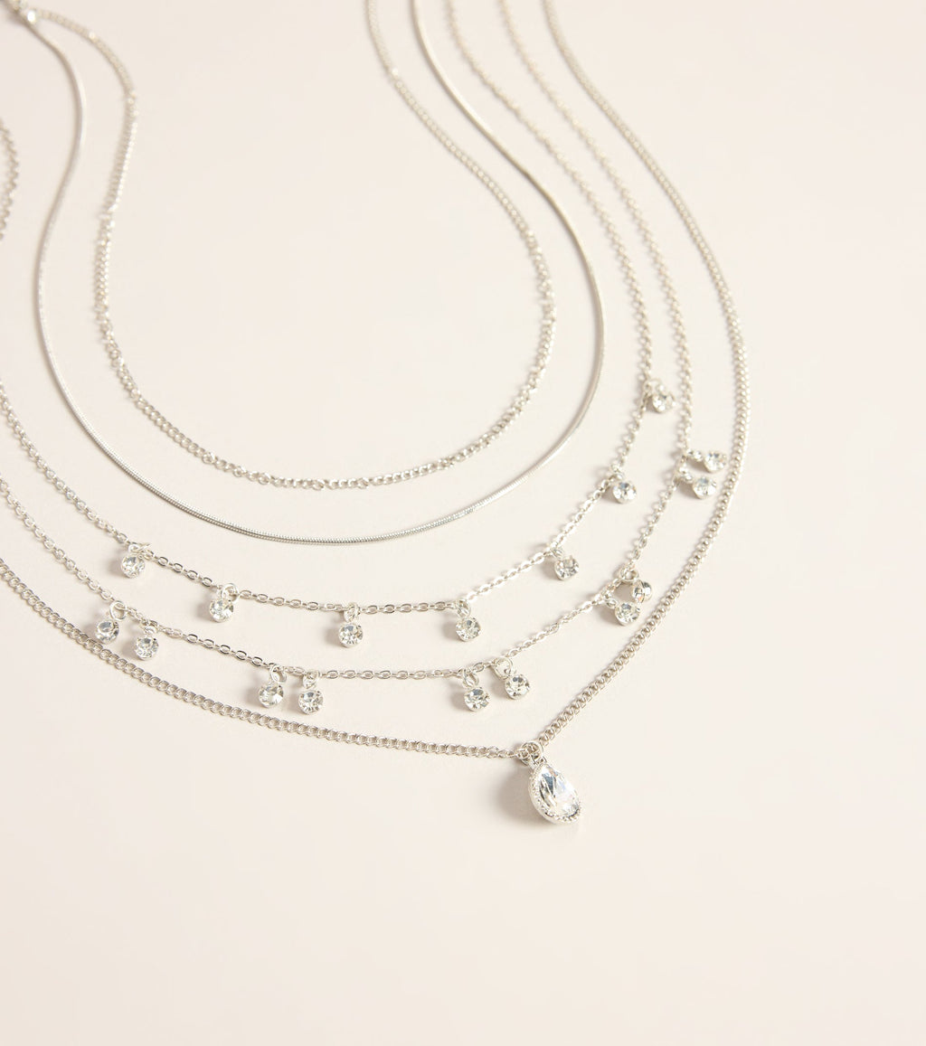 Layer It On Rhinestone Drop Necklace Set