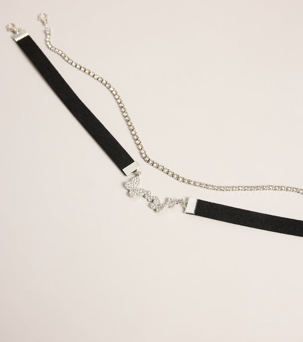 Double Take Rhinestone Butterfly Choker Necklace Set