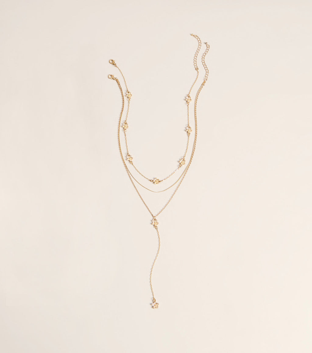 Bloom Line Rhinestone Flower Layered Necklace Set