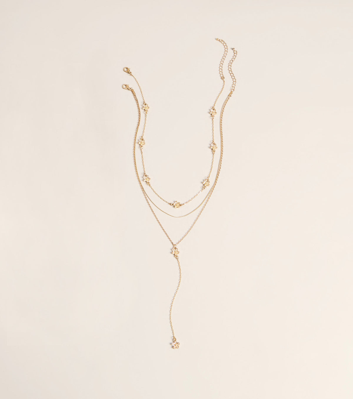 Bloom Line Rhinestone Flower Layered Necklace Set