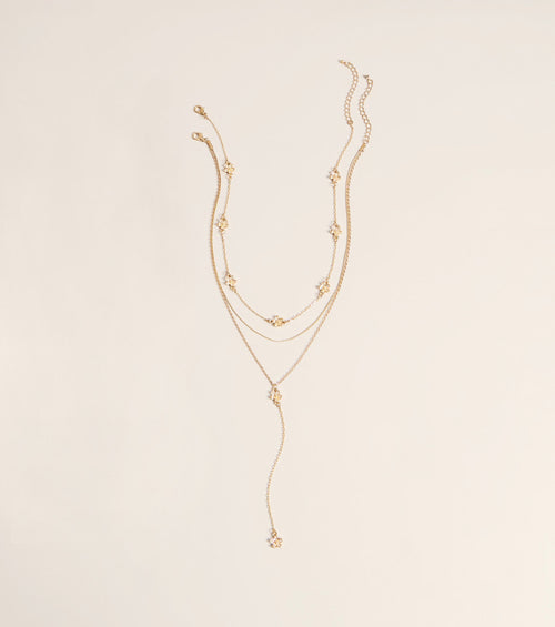 Bloom Line Rhinestone Flower Layered Necklace Set