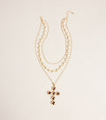 Divine Detail Layered Gemstone Cross Necklace