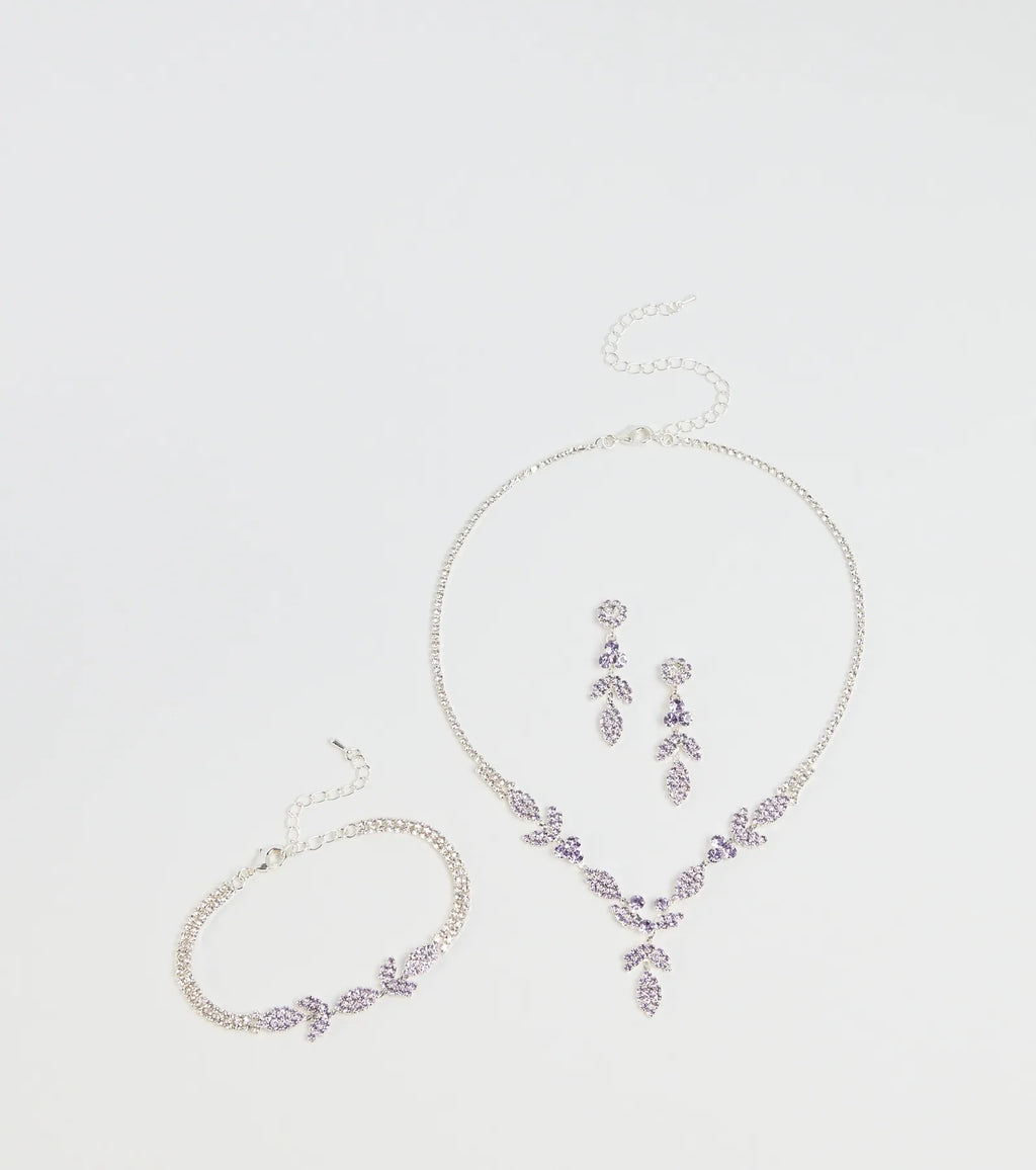 Luxe Desire Rhinestone Leaf Jewelry Set