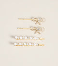 Pinned Pretty Bow And Pearl Hair Pin Set