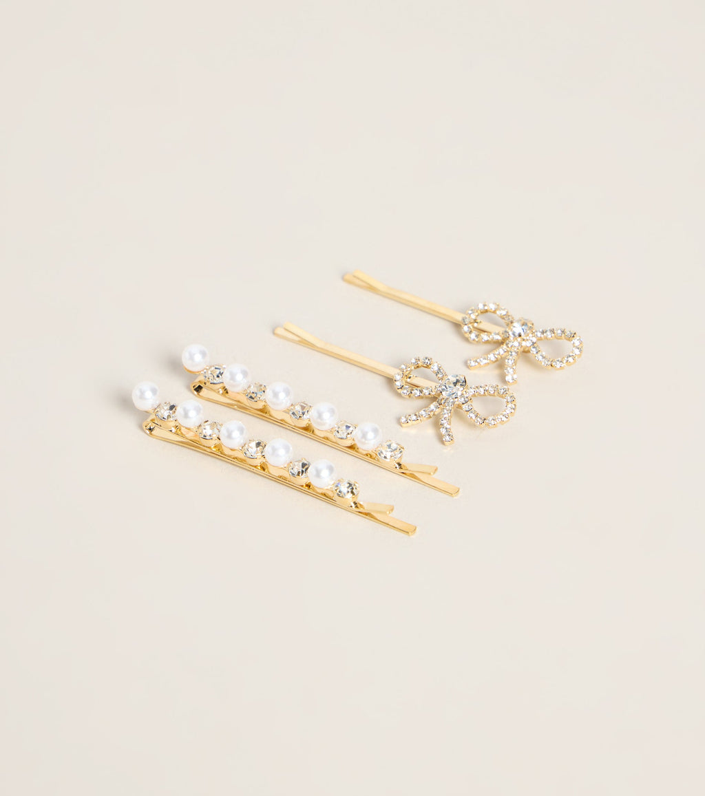 Pinned Pretty Bow And Pearl Hair Pin Set
