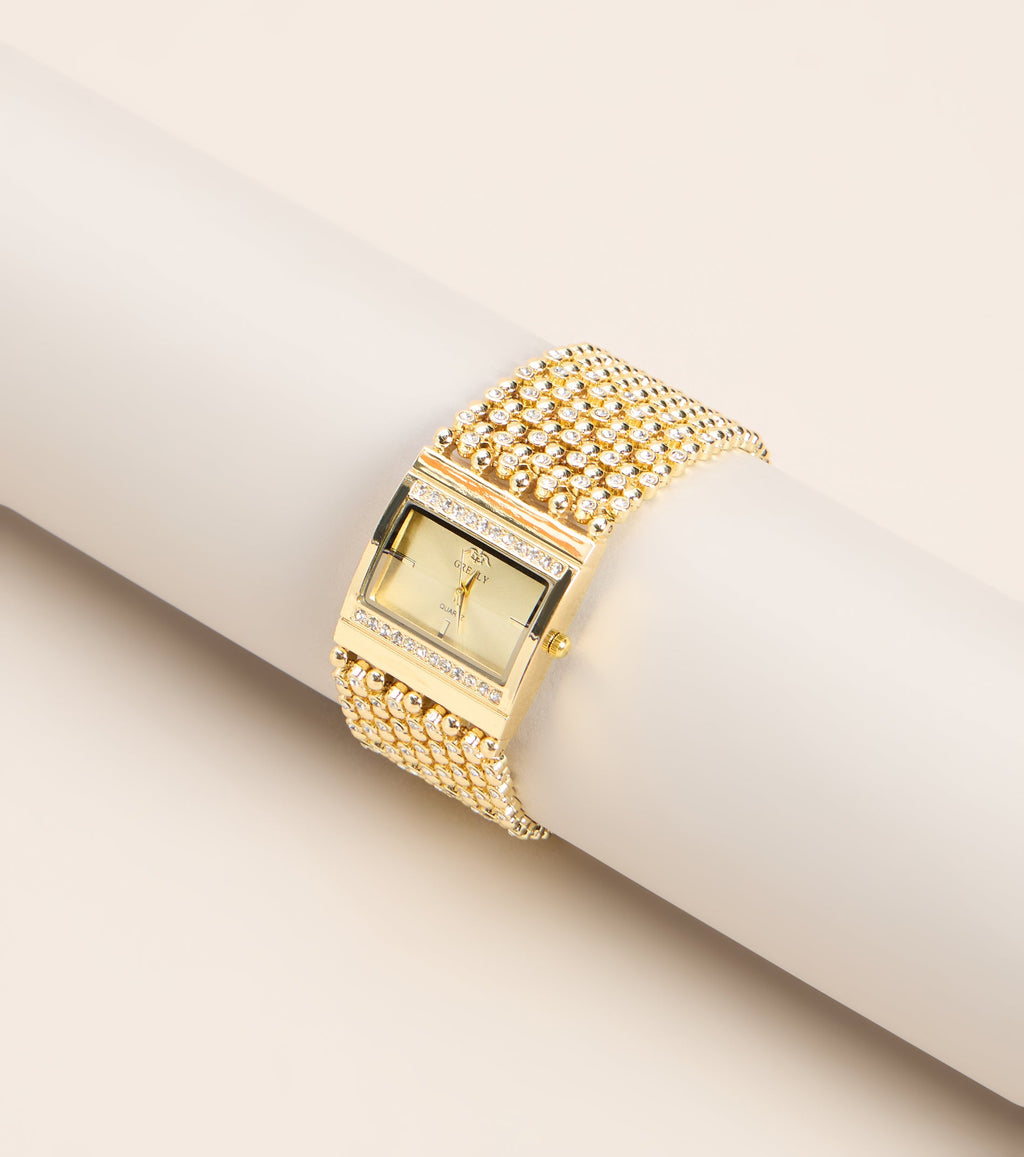 Time To Sparkle Rhinestone Metal Mesh Watch