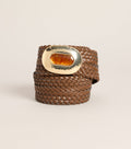 Retro Wrapped Woven Faux Leather Stone Buckle Belt