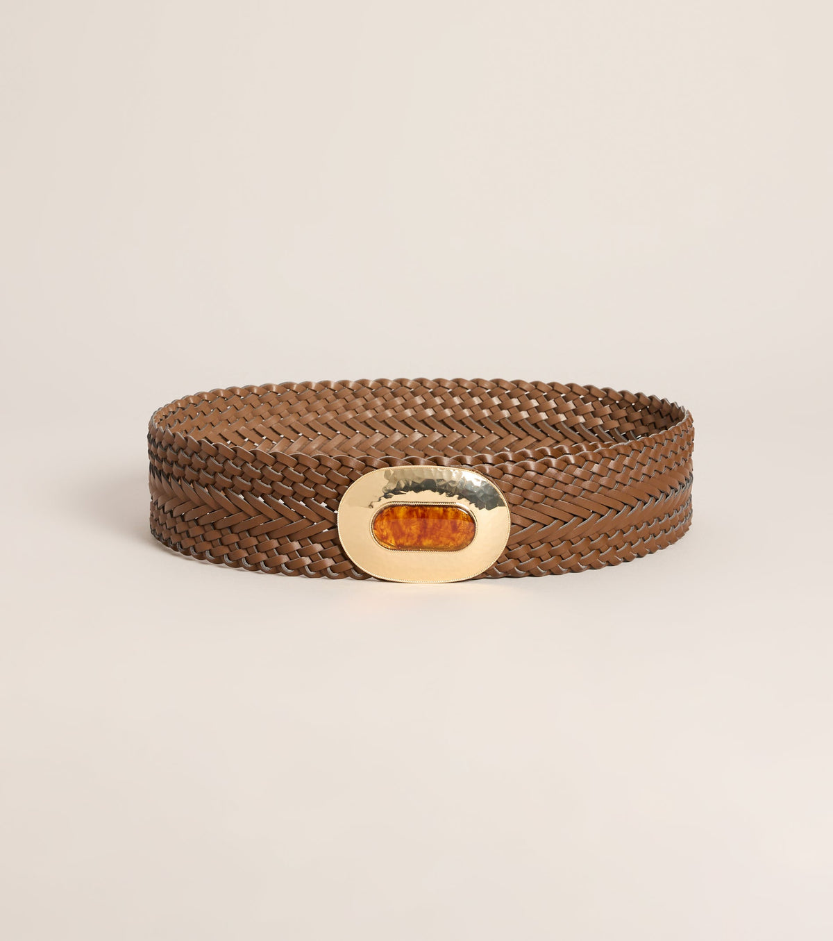Retro Wrapped Woven Faux Leather Stone Buckle Belt