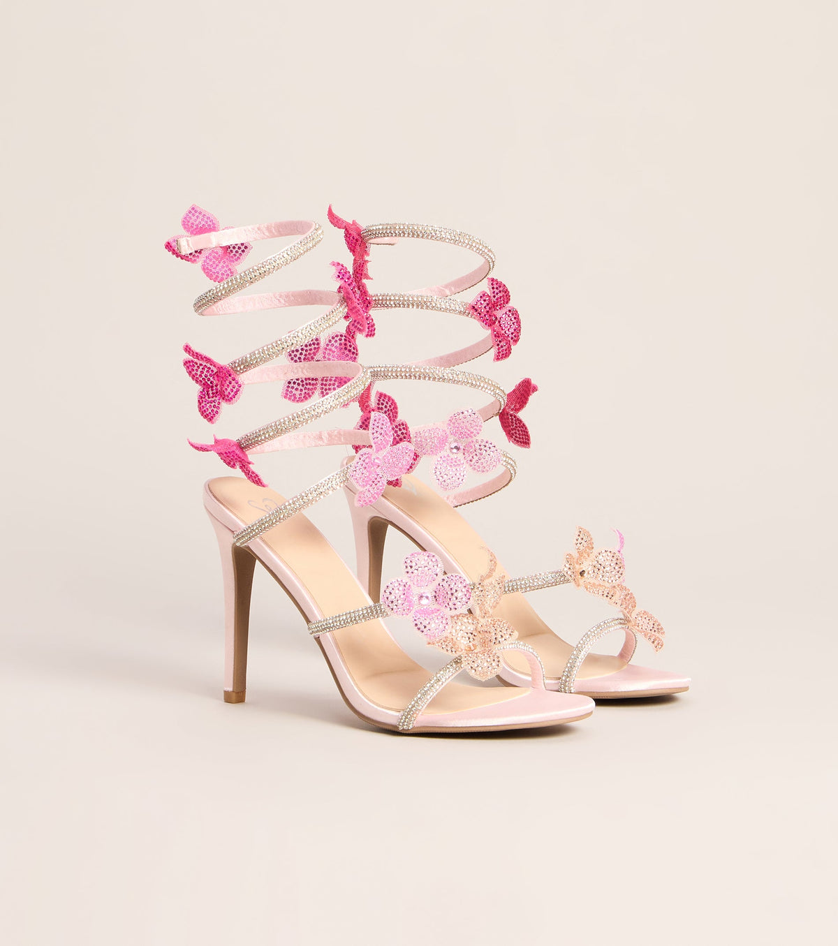 Glitzy Rhinestone Flower Spiral Stiletto Heels
