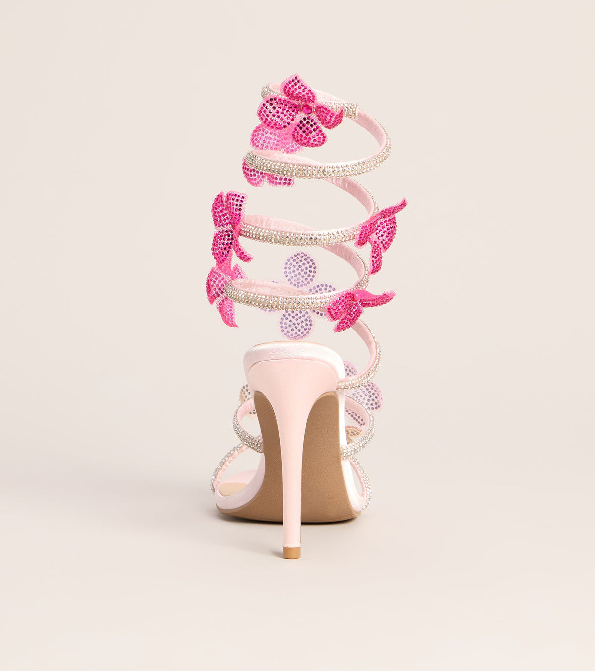 Glitzy Rhinestone Flower Spiral Stiletto Heels