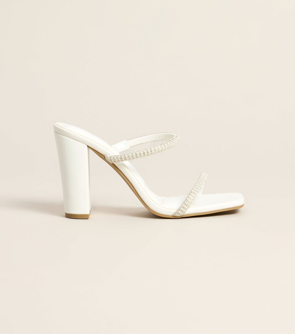 Pearl Permission Rhinestone Double Strap Block Heels