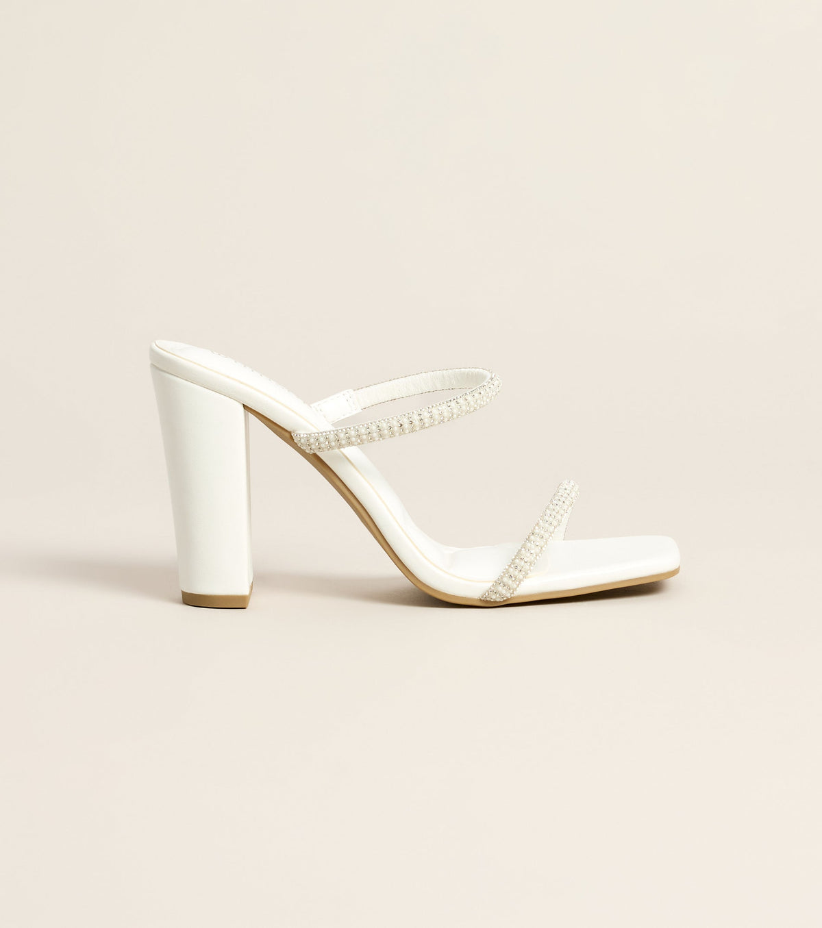 Pearl Permission Rhinestone Double Strap Block Heels