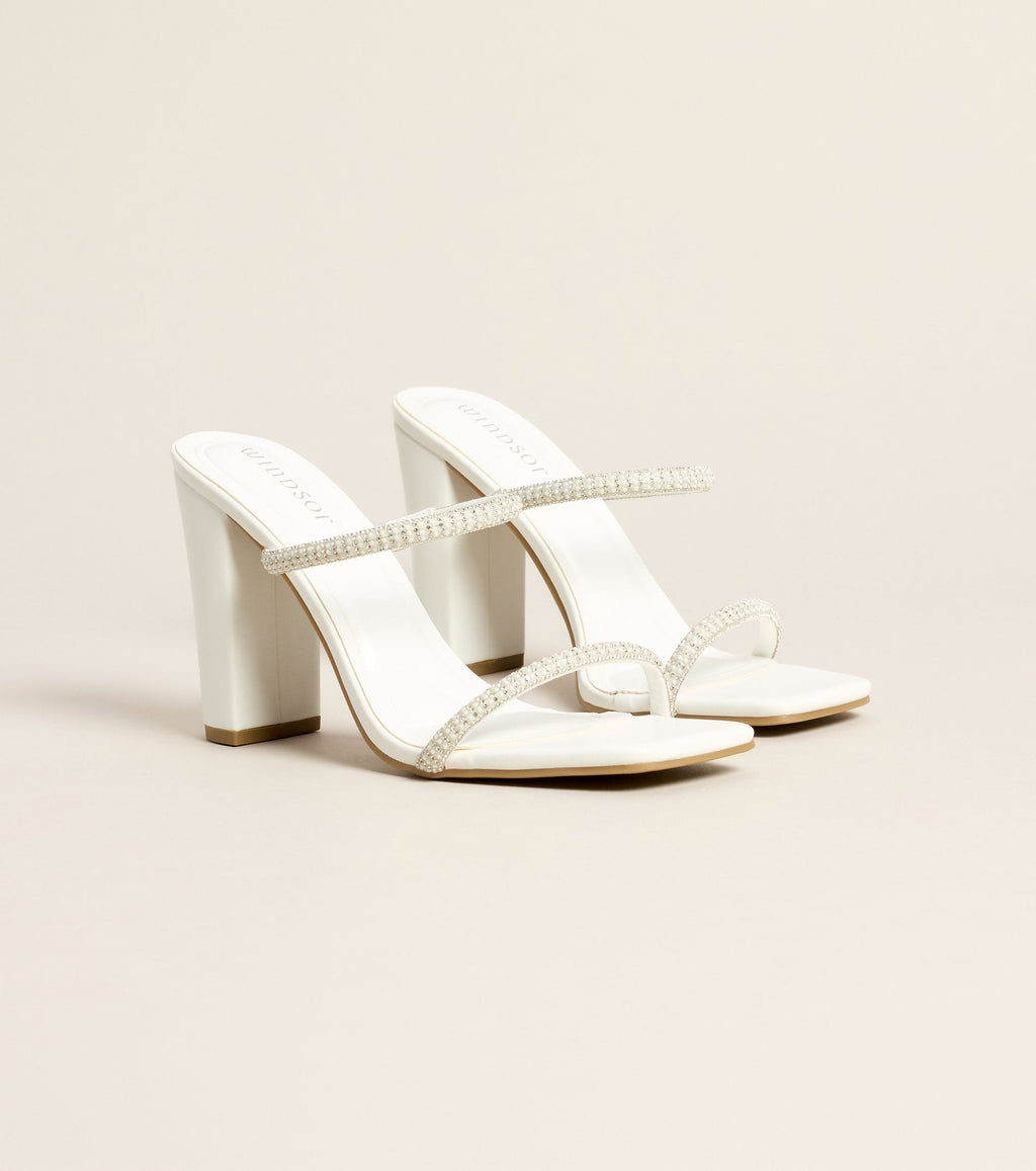 Pearl Permission Rhinestone Double Strap Block Heels