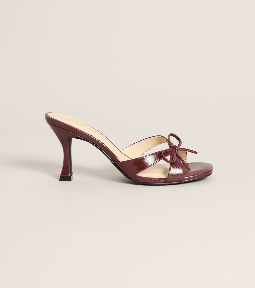 Bow On Cue Patent Kitten Heel Mules