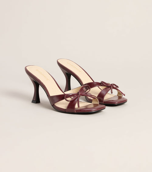 Bow On Cue Patent Kitten Heel Mules